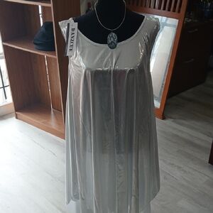 Silver Midi Dress - Elegant Metallic Sleeveless